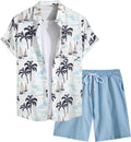 COZYEASE Men's 2 Piece Hawaiian Shirt and Shorts Set - Comfortable