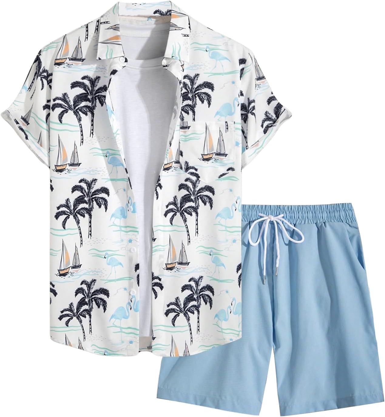 COZYEASE Men's Hawaiian Outfits Short Sleeve Set for Beach Fun