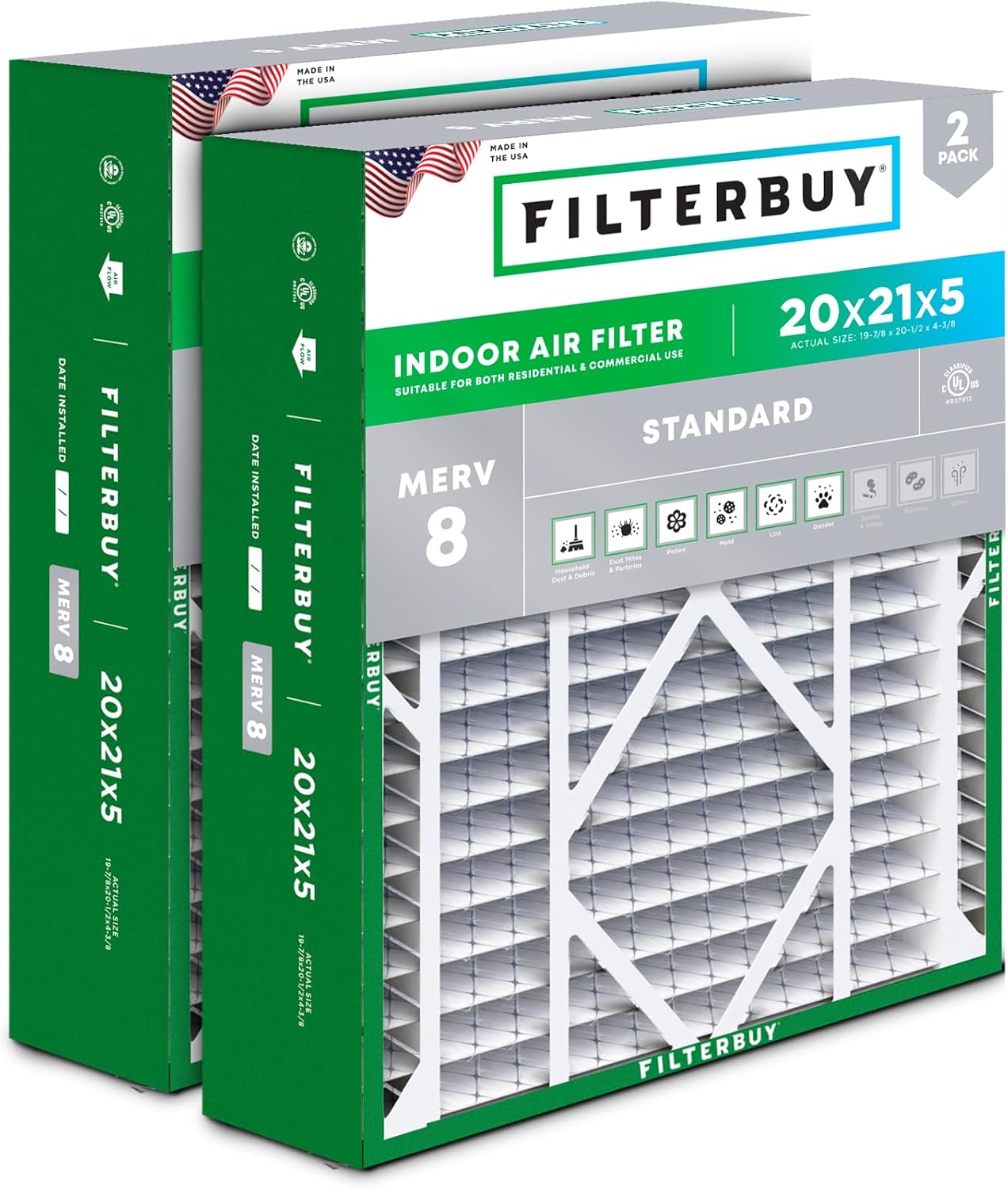 Filterbuy 20x21x5 Air Filter MERV 8 for Dust & Allergy Defense
