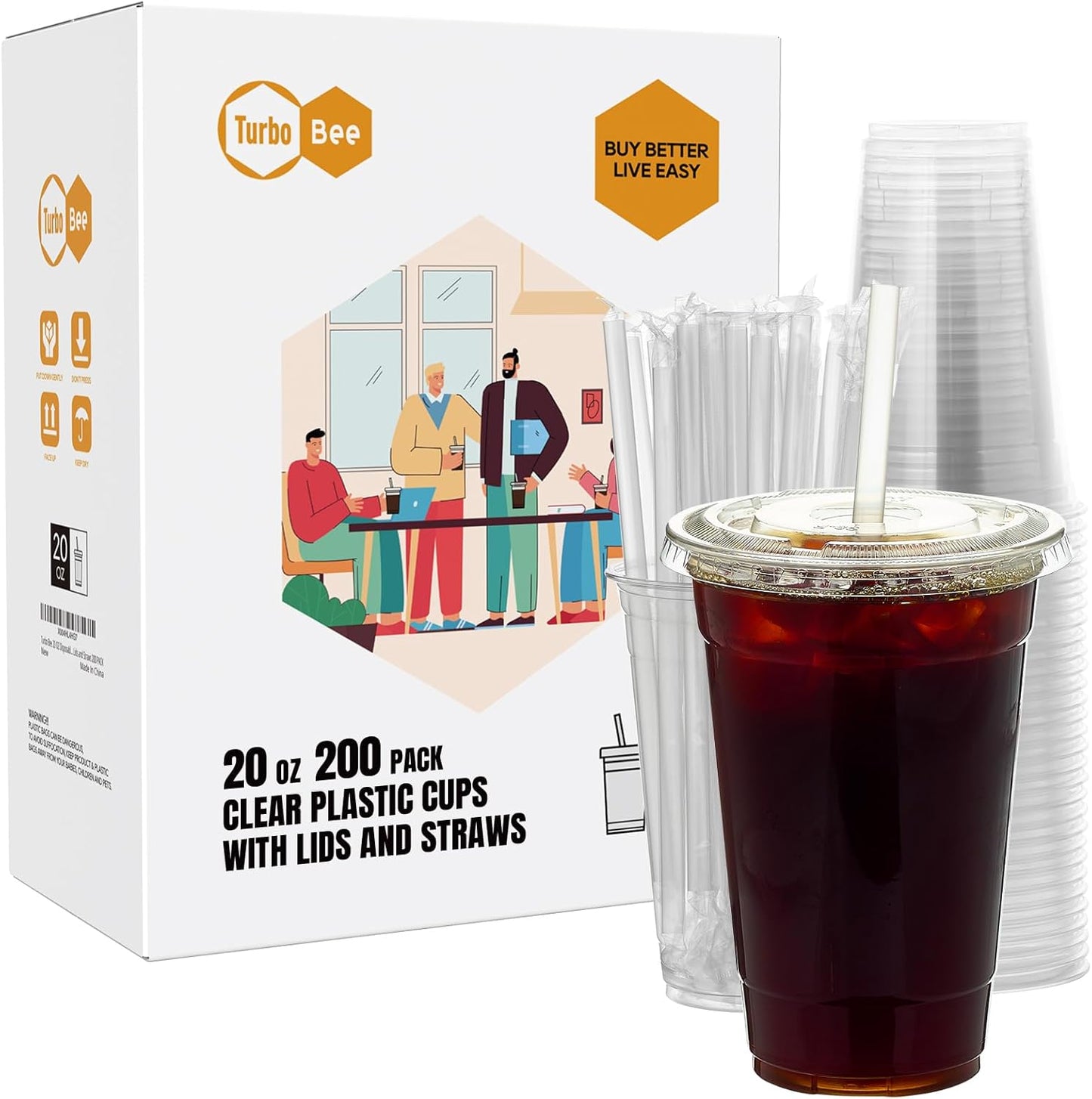 Turbo Bee 200 Sets 20 OZ Clear Plastic Cups for Cold Drinks