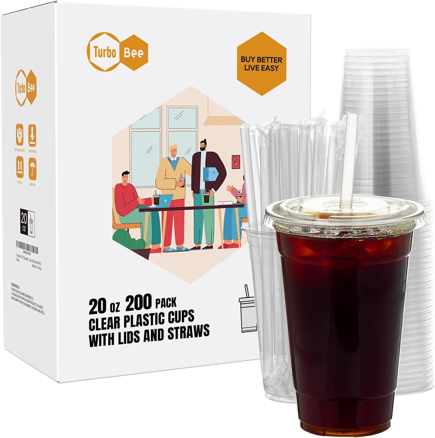 Turbo Bee 200 Sets 20 OZ Clear Plastic Cups for Cold Drinks