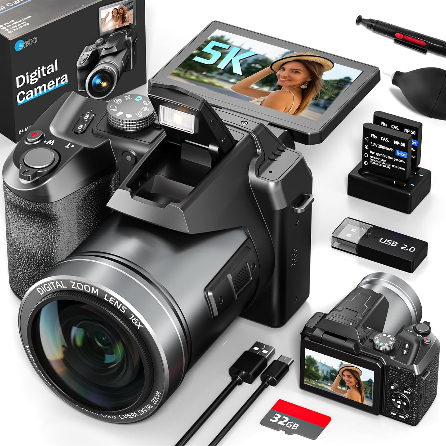 Professional 64MP Vlogging Camera: Autofocus, WiFi, Compact
