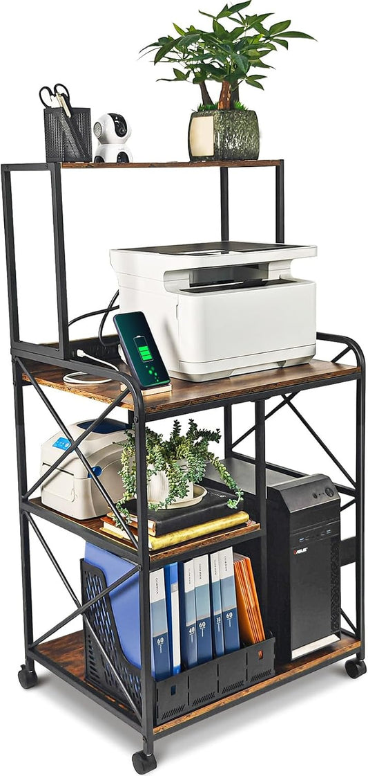 Portable 4 Tier Printer Stand with Storage & Wheels