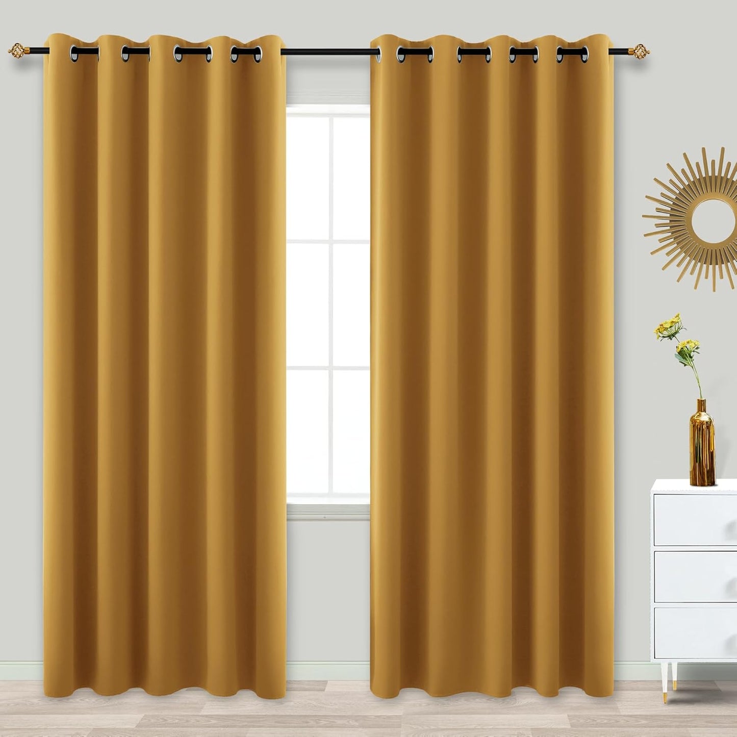 KOUFALL Gold Curtains for Living Room - 84 Inch Blackout Drapes
