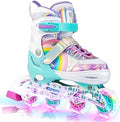 Rainbow Unicorn Inline Skates for Girls Boys - Adjustable Light Wheels