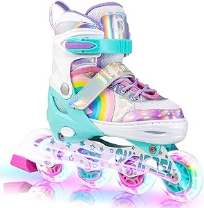 SULIFEEL Rainbow Unicorn Inline Skates for Kids with Light Up Wheels