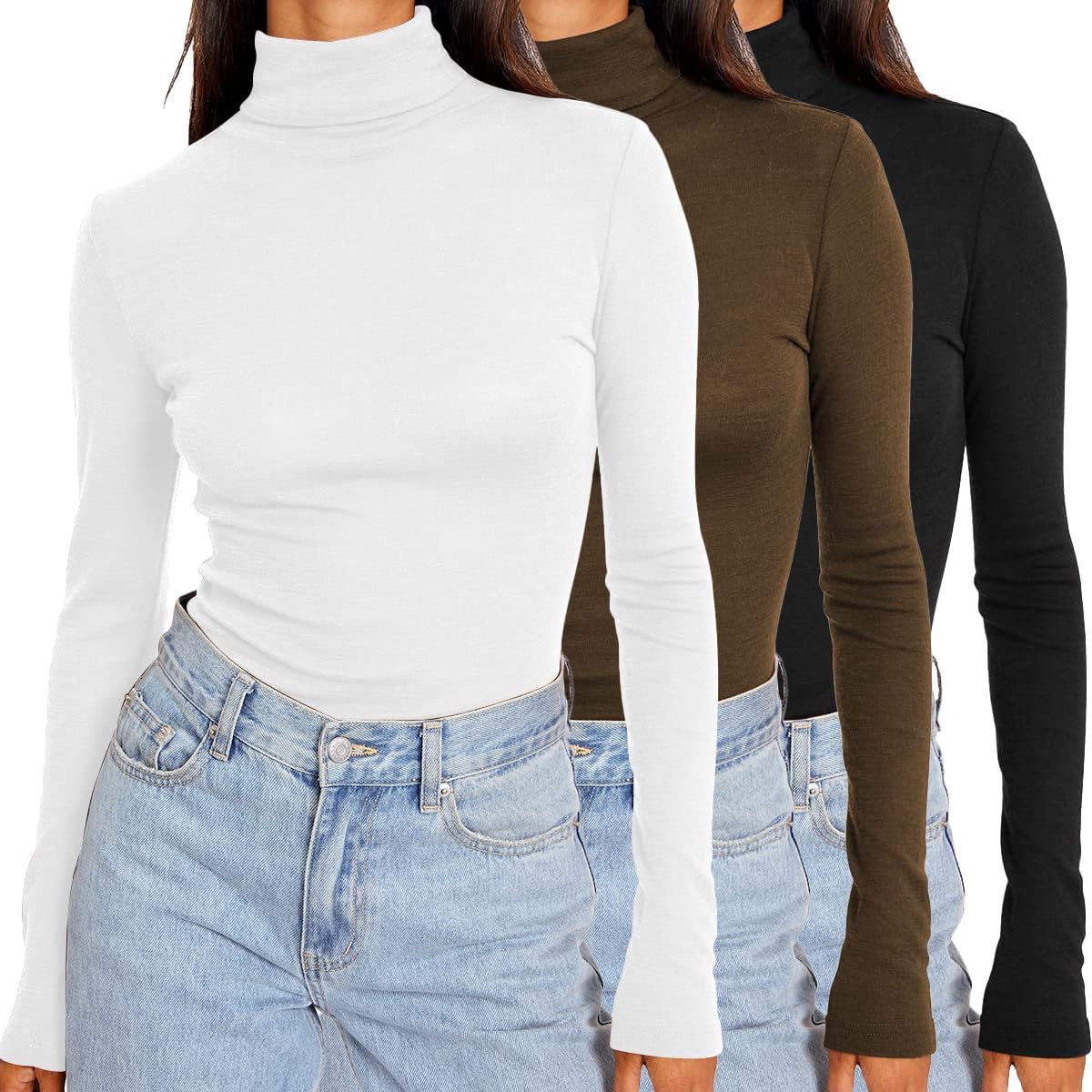 Womens 3 Piece Turtleneck Long Sleeve Shirts for Fall Fashion