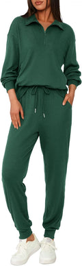 Women's 2 Piece Rib-Knit Tracksuit - Half Zip Lounge Set 2025