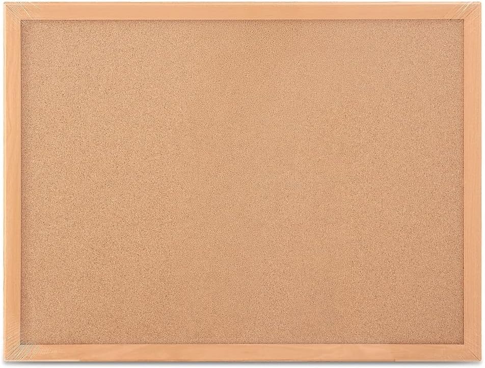 Cork Bulletin Board with Oak Finish Frame for Display and Organization