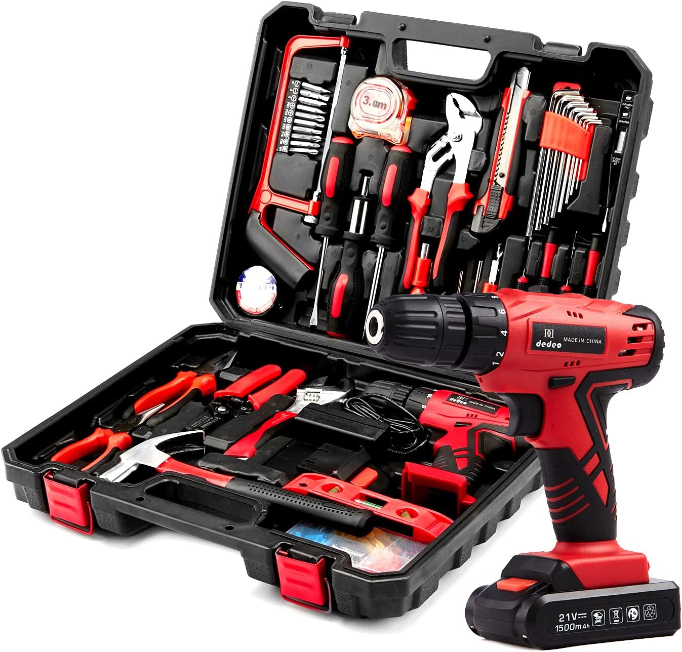 Dedeo Tool Set with Drill - 110Pcs Cordless Hammer Drill Kit