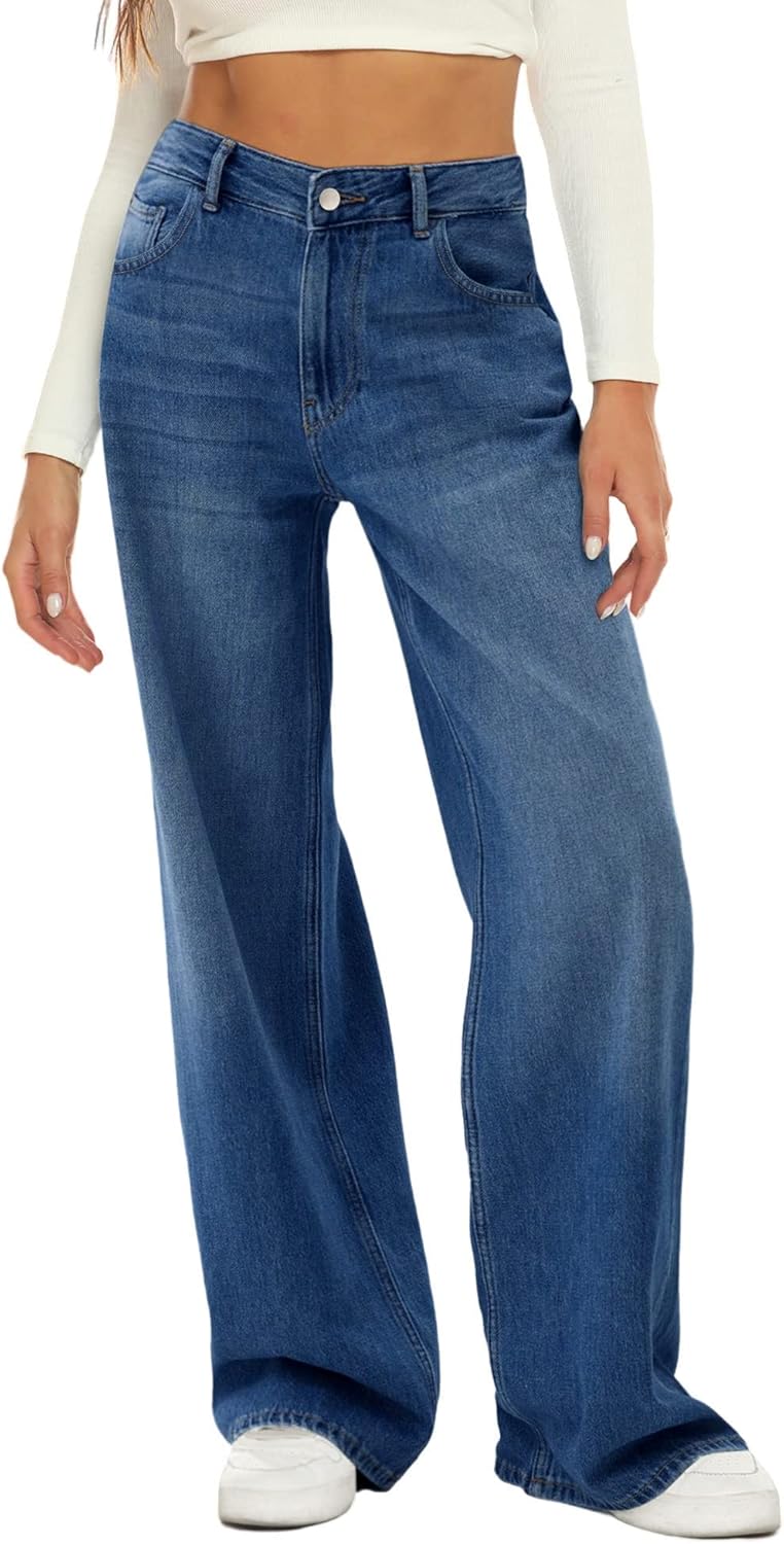 HDLTE Women Wide Leg Jeans High Waist Baggy Jean for Comfort