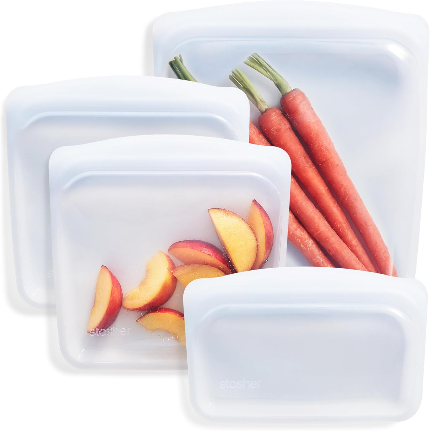 Silicone Reusable Food Storage Bags, 4-Pack, Clear, Eco-Friendly