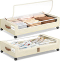 Under Bed Storage with Wheels 2 Pack - Rolling 60L Drawers for Clothes