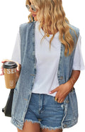 Women's Oversized Denim Vest Mid Long Jean Vest - Stylish Loose Fit US