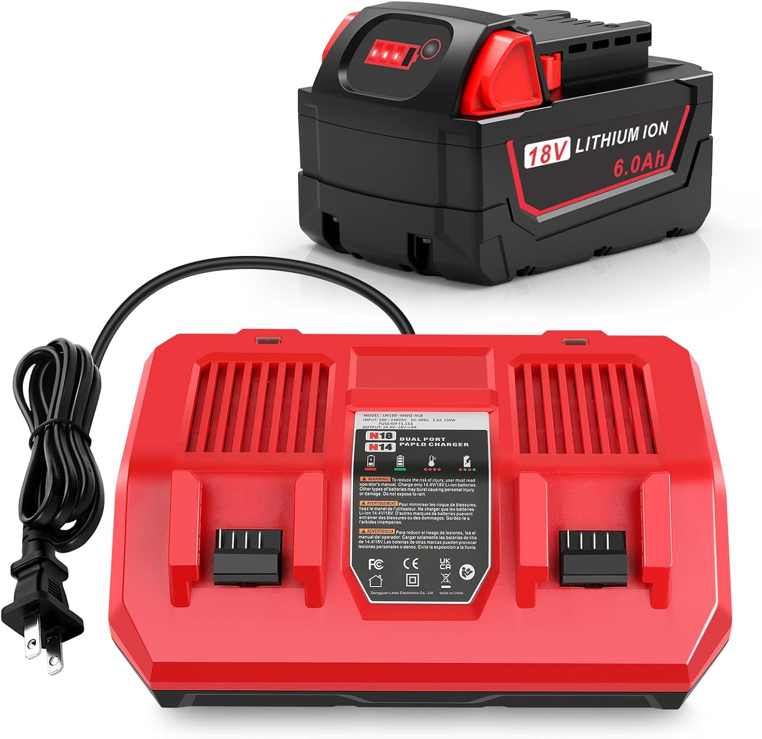 6.0Ah 18V Battery and Charger for Milwaukee Tools - Fast Charge