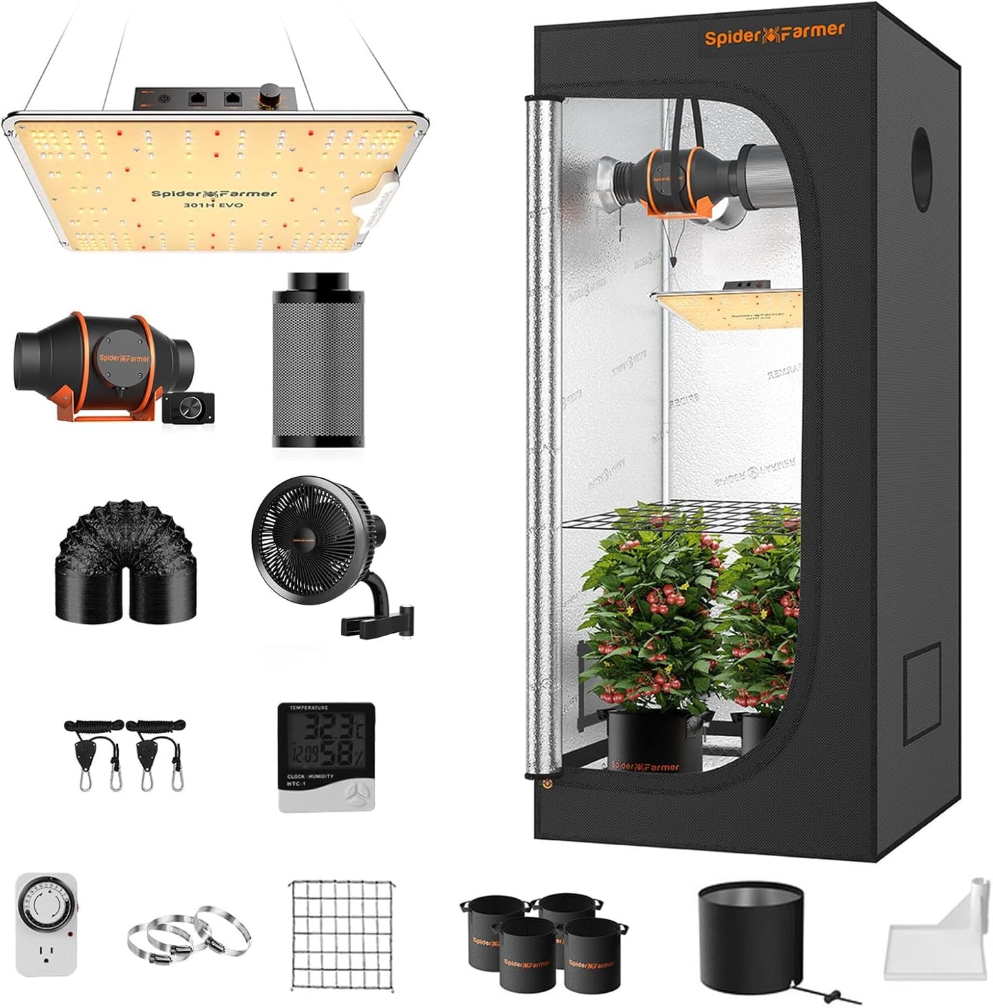 Spider Farmer EVO Grow Tent Kit with LED Lights and Ventilation