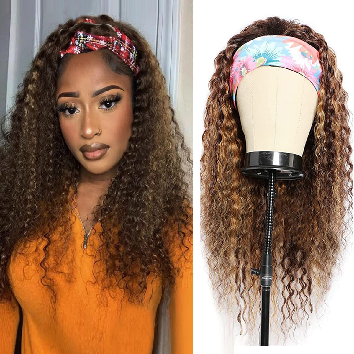 Ombre Curly Headband Wig Human Hair Wigs for Stylish Looks