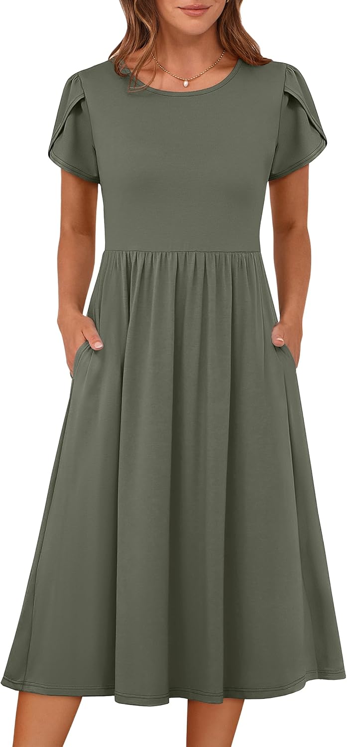 ANRABESS Women's Summer Floral A-Line Midi Dress with Pockets