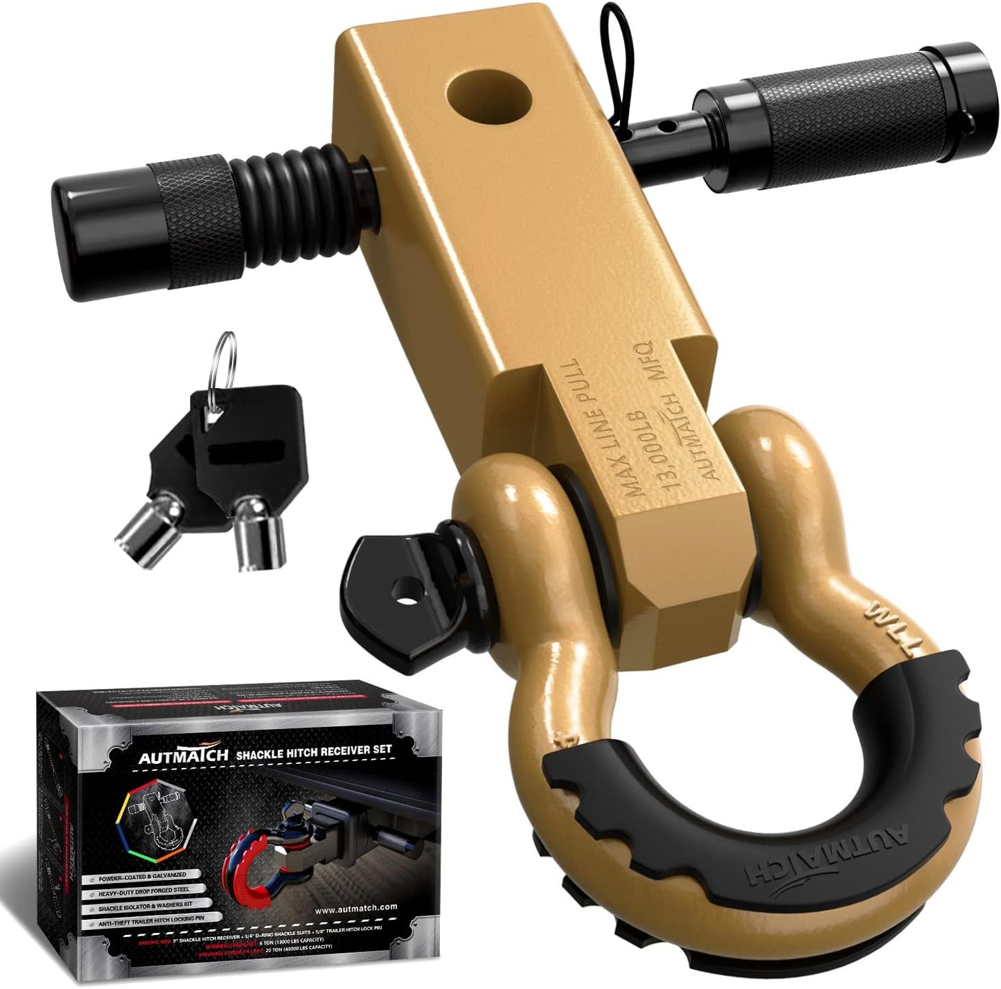AUTMATCH Shackle Hitch Receiver 2 Inch Heavy Duty Towing Kit