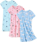 3 Pack Nightgowns for Women Soft Cotton Short Sleeve Night Shirts