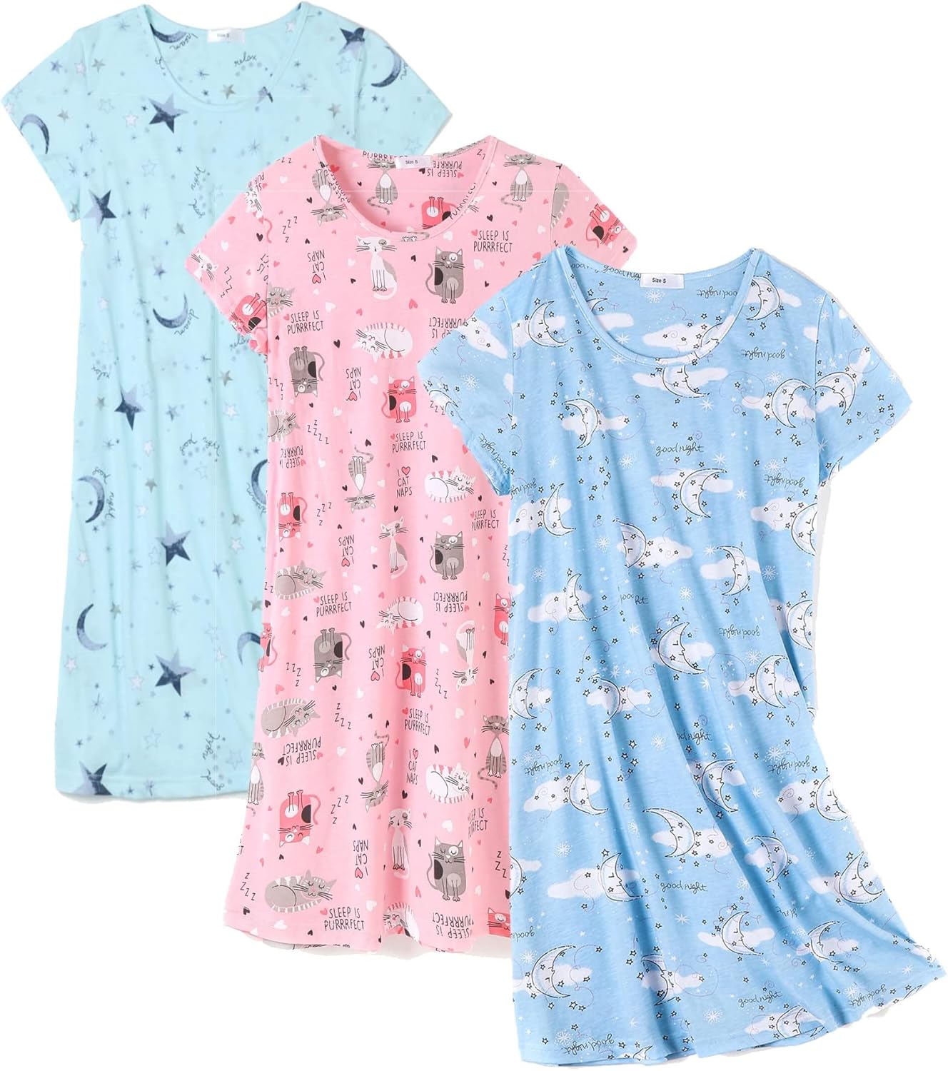3 Pack Nightgowns for Women Soft Cotton Sleep Shirts Style