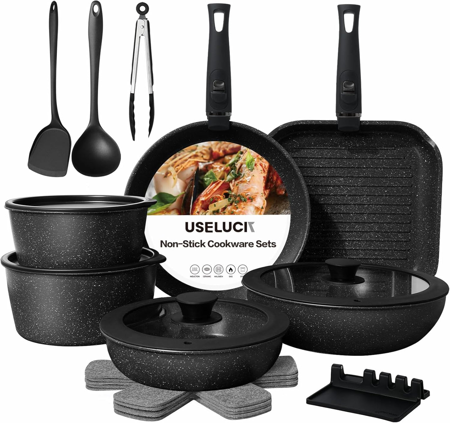 Non Stick Pots and Pans Set for Easy Outdoor Cooking 21 PCS