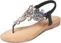 iCKER Women Rhinestone Sandals T-Strap Pearl Crystal Flats - Chic High