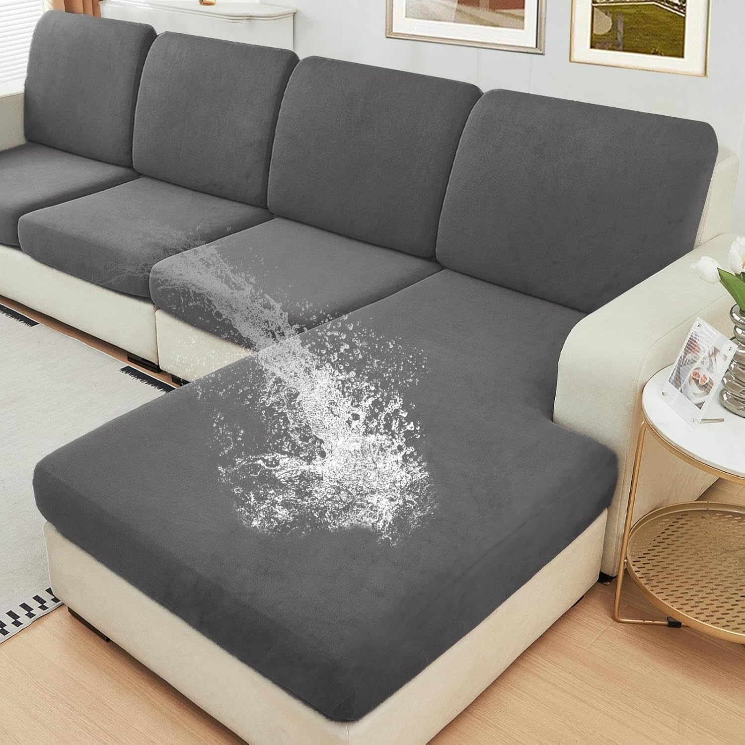 NAISI Waterproof Couch Cushion Covers for L-Shape Sectional Sofa