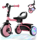 Pink Toddler Tricycle with Glowing LED Wheels - First Bike for 18