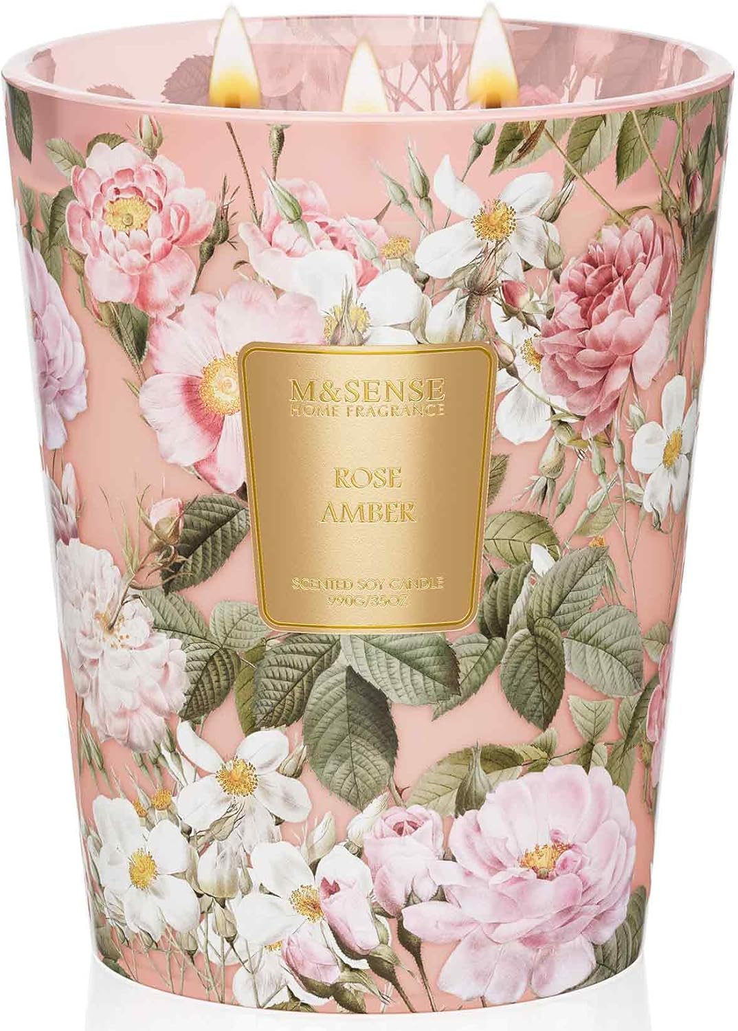 M&SENSE Extra Large Candle Rose Amber Scented for Home Decor