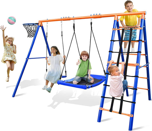 5-in-1 Heavy-Duty Metal Swing Set for Backyard Fun & Play