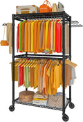Sturdy Clothes Rack Heavy Duty 2-Tier 4-Rod Rolling Garment Rack