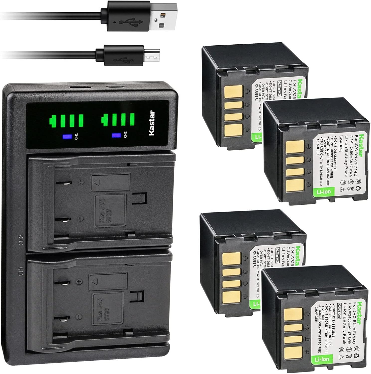 Kastar 4-Pack Battery and LTD2 USB Charger for JVC Cameras