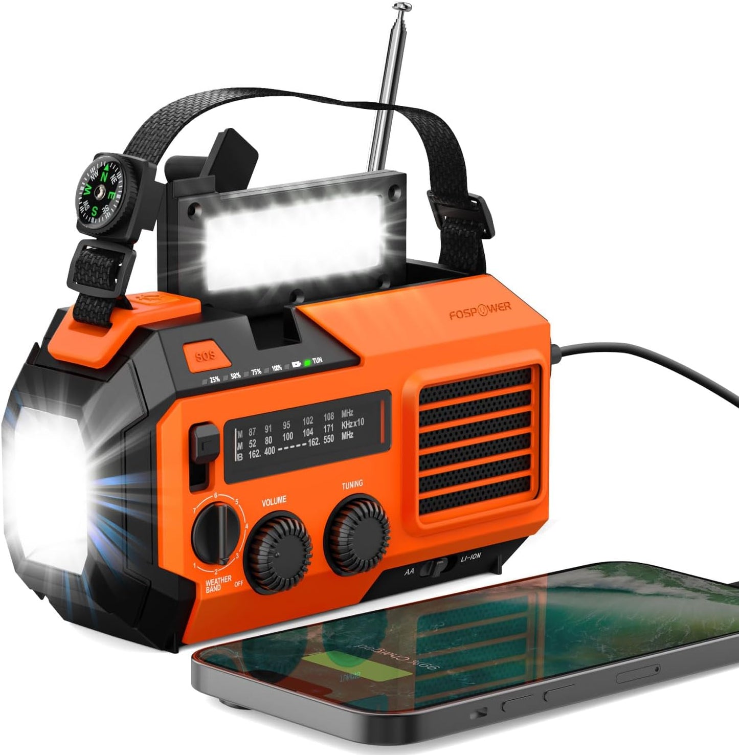 FosPower Emergency Weather Radio + Power Bank - Stay Prepared