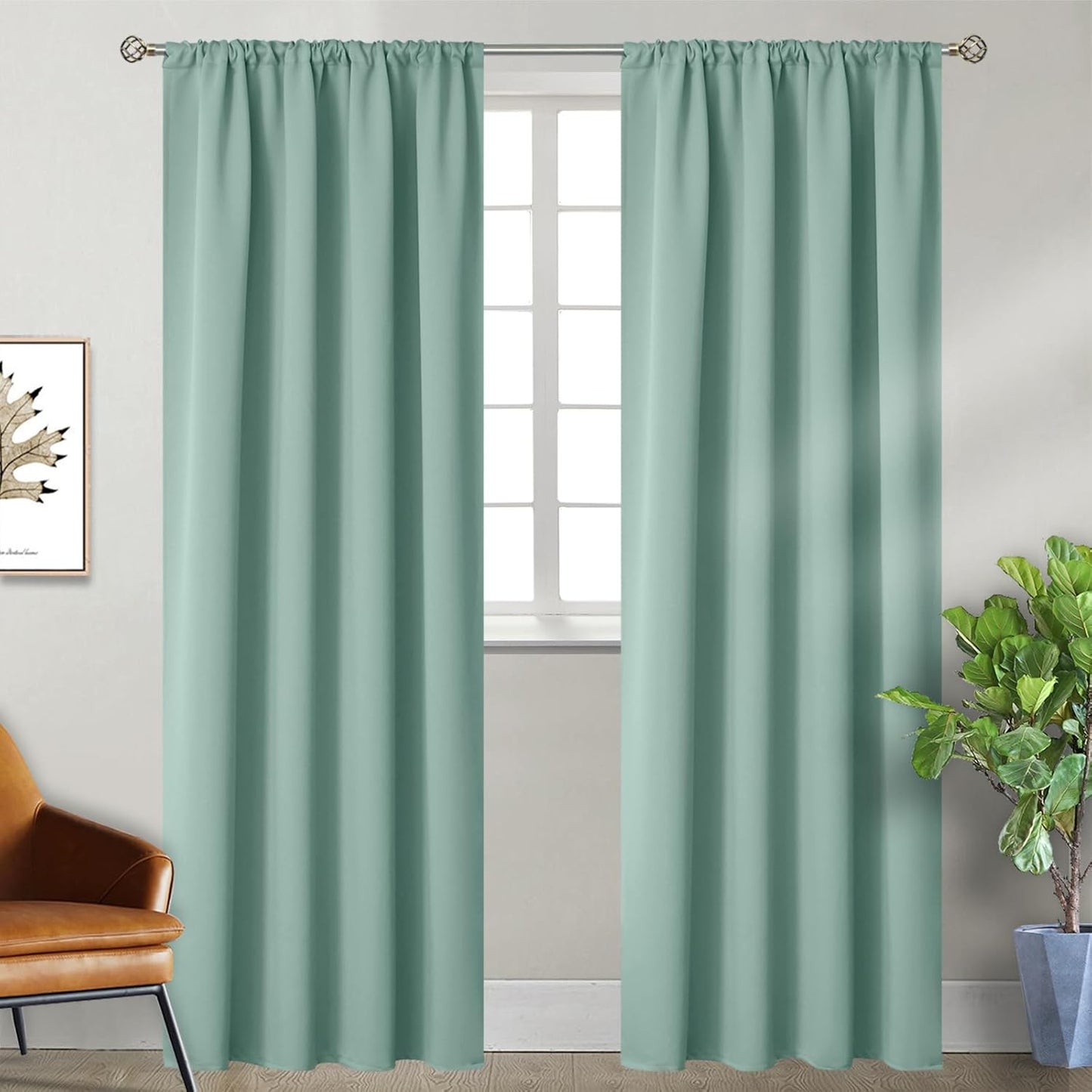 Light Sage Blackout Curtains for Living Room - 84 Inch Panels