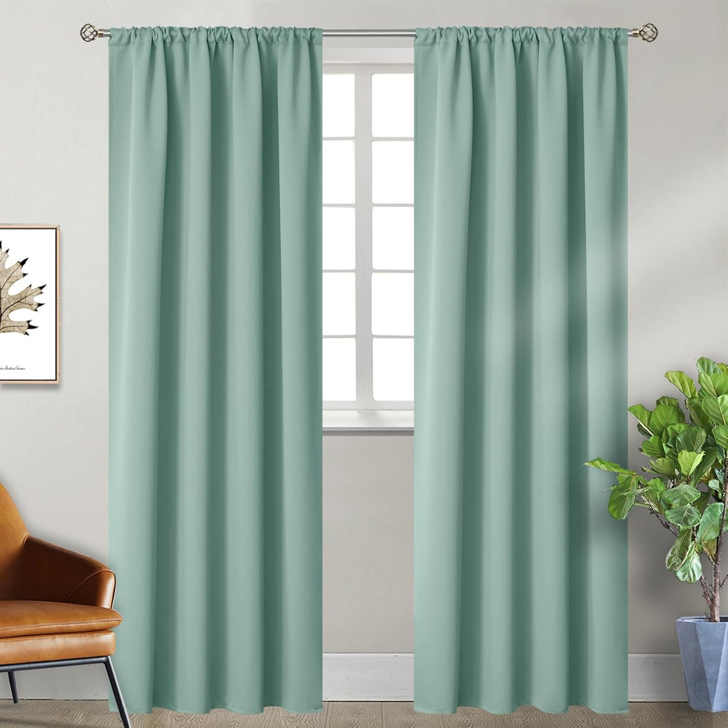 Light Sage Blackout Curtains for Living Room - 84 Inch Panels