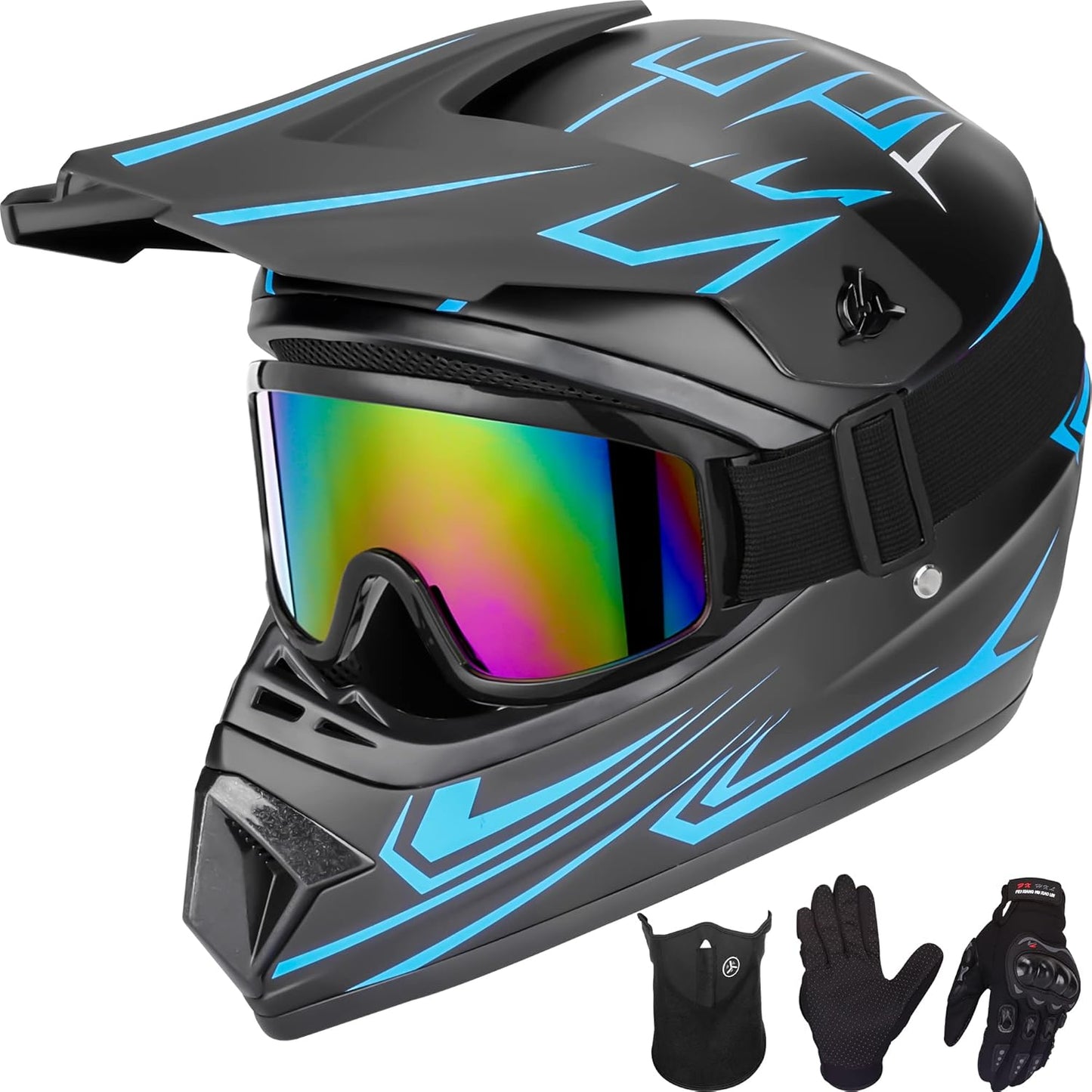 Youth Kids Motocross Helmet Set with Goggles and Gloves - DOT Approved