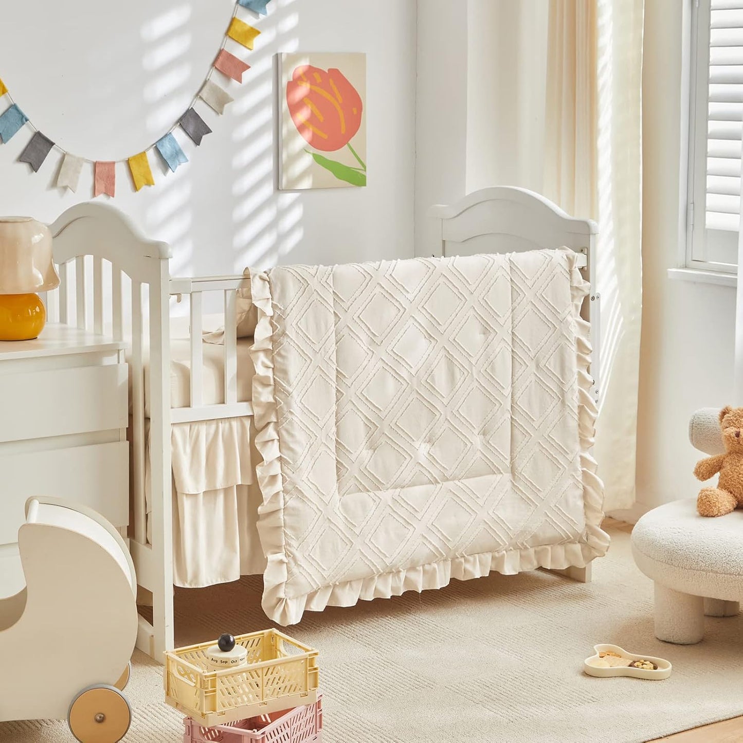 Tufted Ruffle Crib Bedding Set for Baby Boho Style Nursery