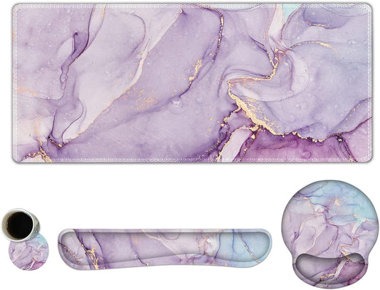 ARTSO Ergo Wrist Rest Set, Memory Foam Gel, Non-Slip Mat, Purple Blue Marble
