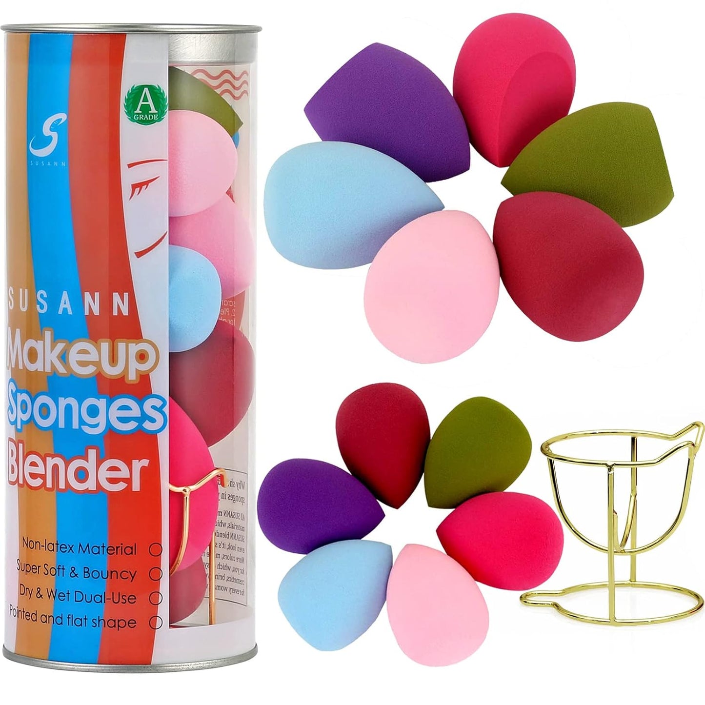 12pc Makeup Sponge Set + Holder | Flawless Blending Sponges for Makeup