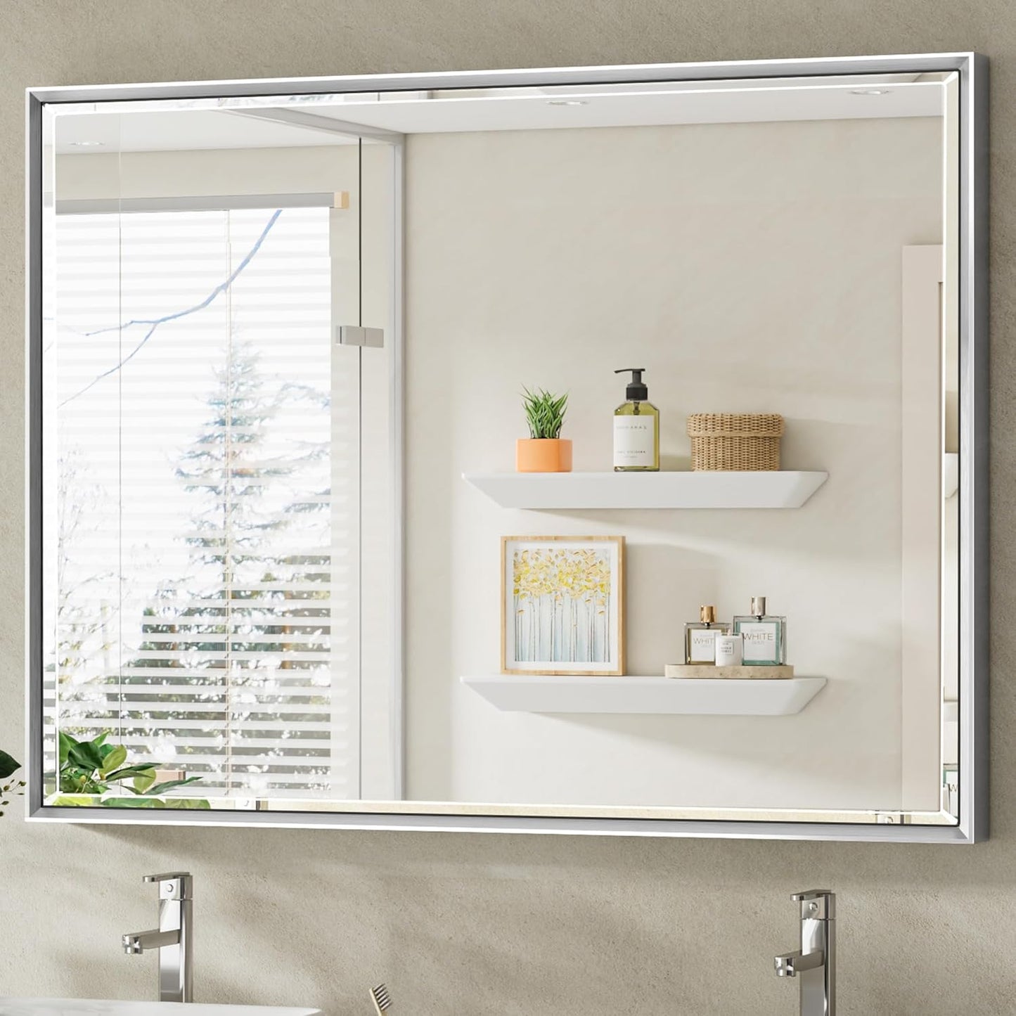 40 x 30 Silver Bathroom Mirror with Beveled Design and Durability