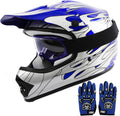 Youth Dirt Bike Full Face Helmet Blue Flame - DOT Safe, Medium