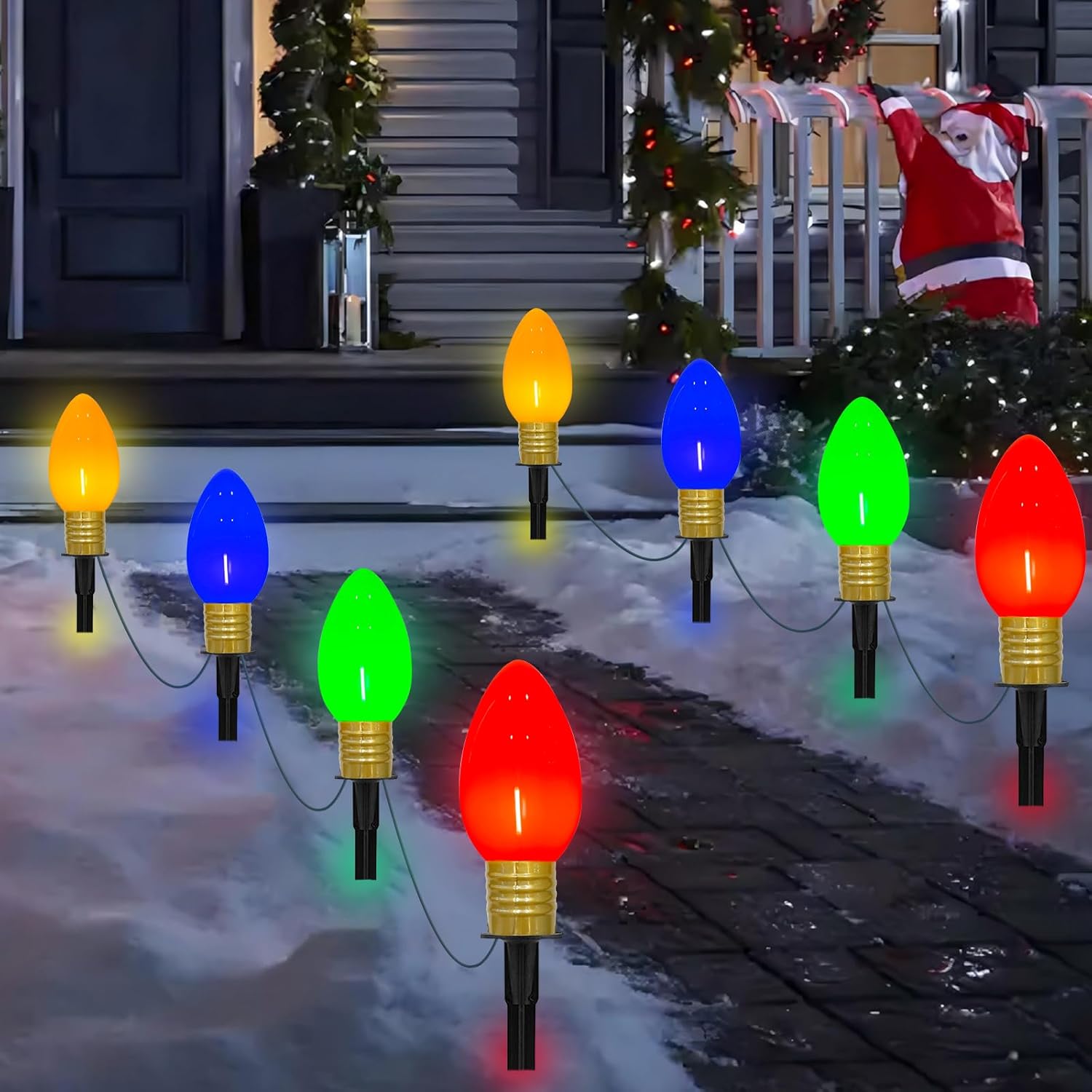 C9 Outdoor Jumbo Christmas Lights with Pathway Marker Stakes