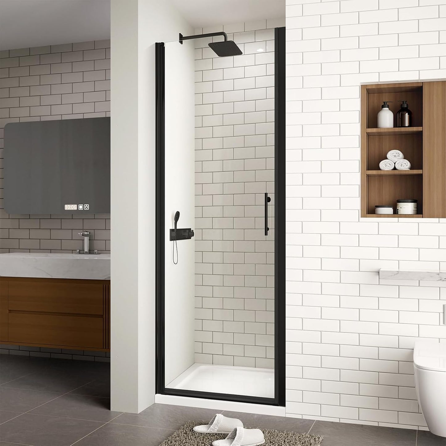 Frameless Pivot Shower Door with Matte Black Finish for Modern Baths