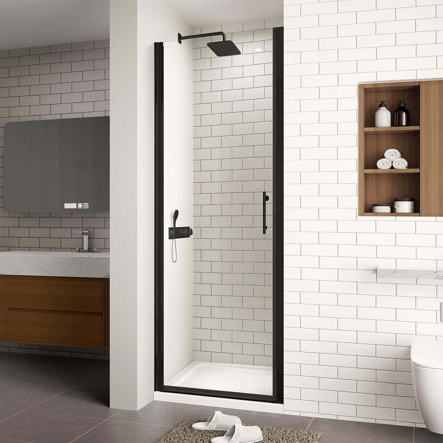 Frameless Pivot Shower Door with Matte Black Finish for Modern Baths