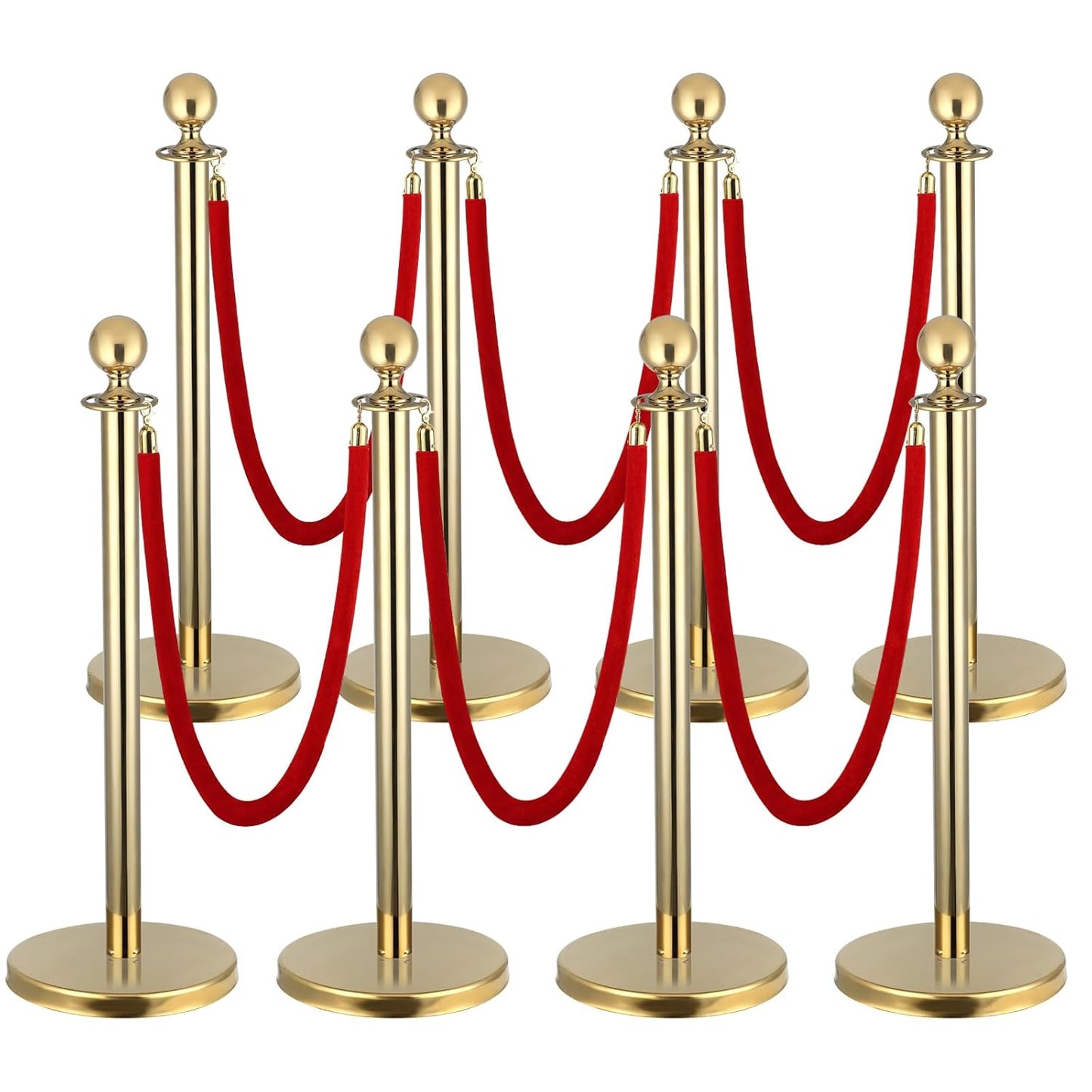 8 Pack Stanchion Post Set with Red Velvet Ropes for Events