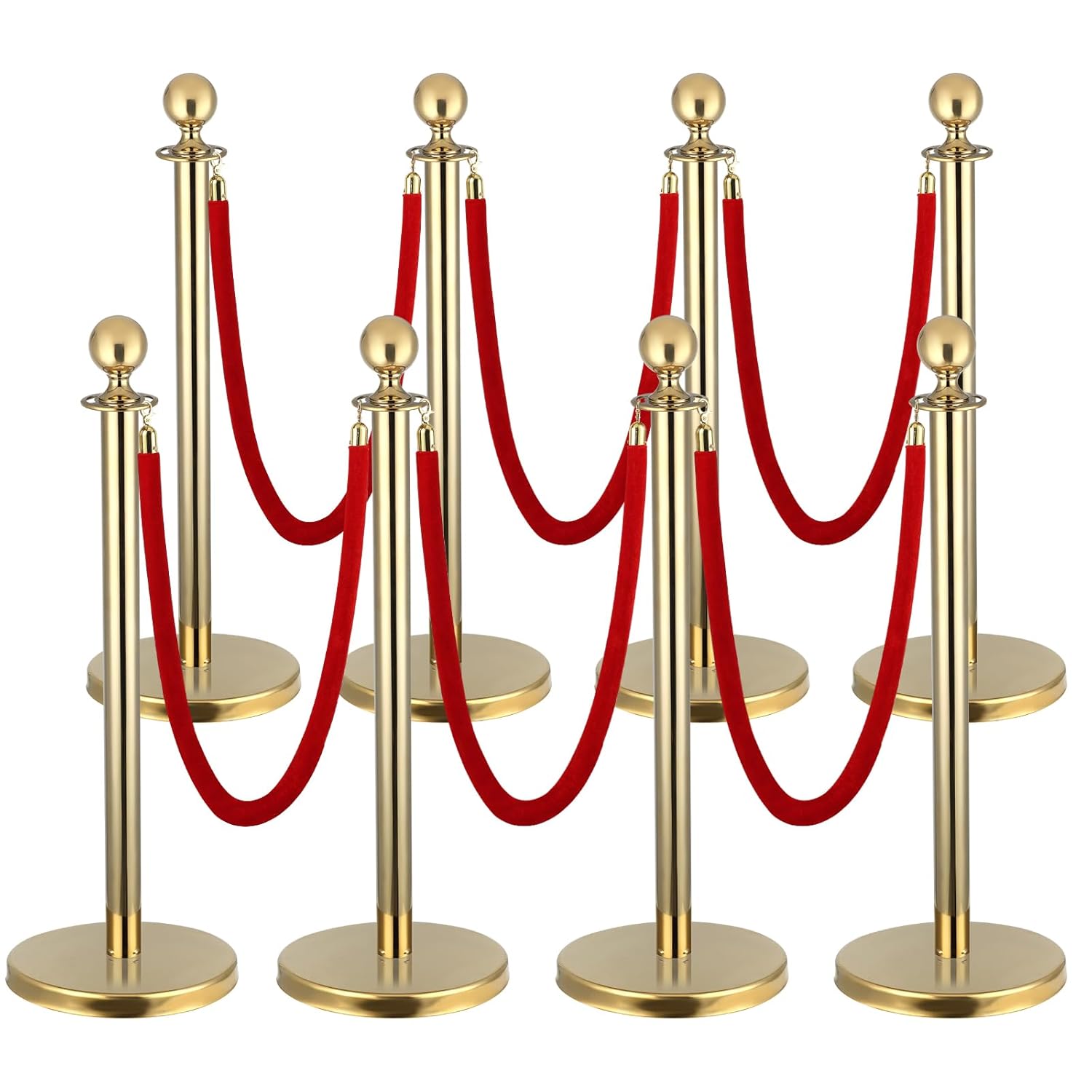 8 Pack Stanchion Post Set with Red Velvet Ropes for Events