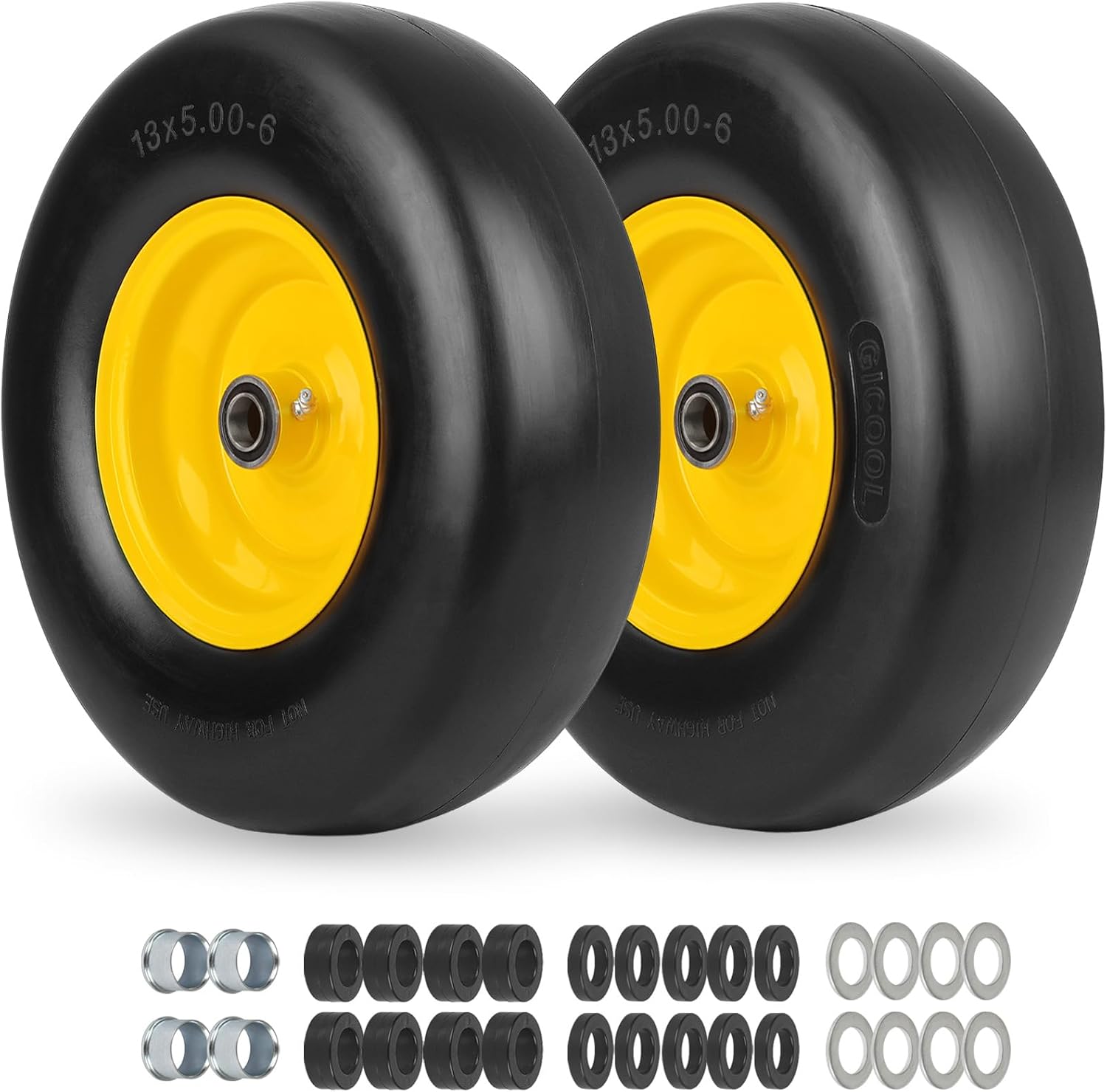 13x5.00-6 Flat Free Lawn Mower Tire and Wheel for Smooth Tread