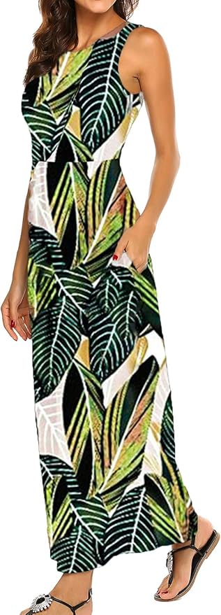 Hount Women's Summer Sleeveless Striped Flowy Maxi Dress with Pockets