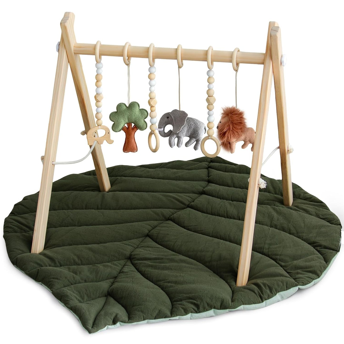 Razee Wooden Baby Play Gym with Leaf Shaped Activity Mat
